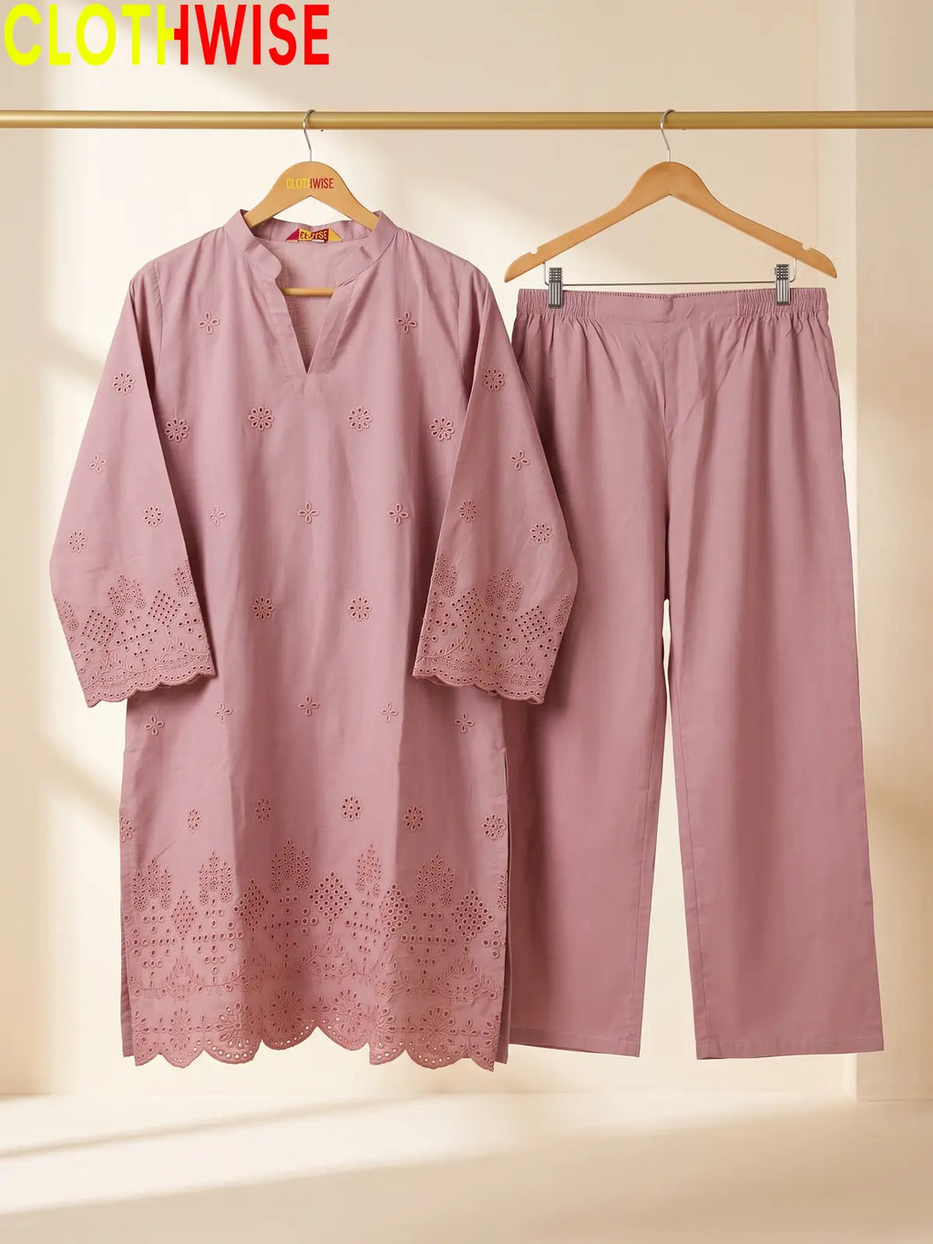Hijr ChikanKari Eyelet Embroidered Scallop Hem 2 Piece Cotton Suit