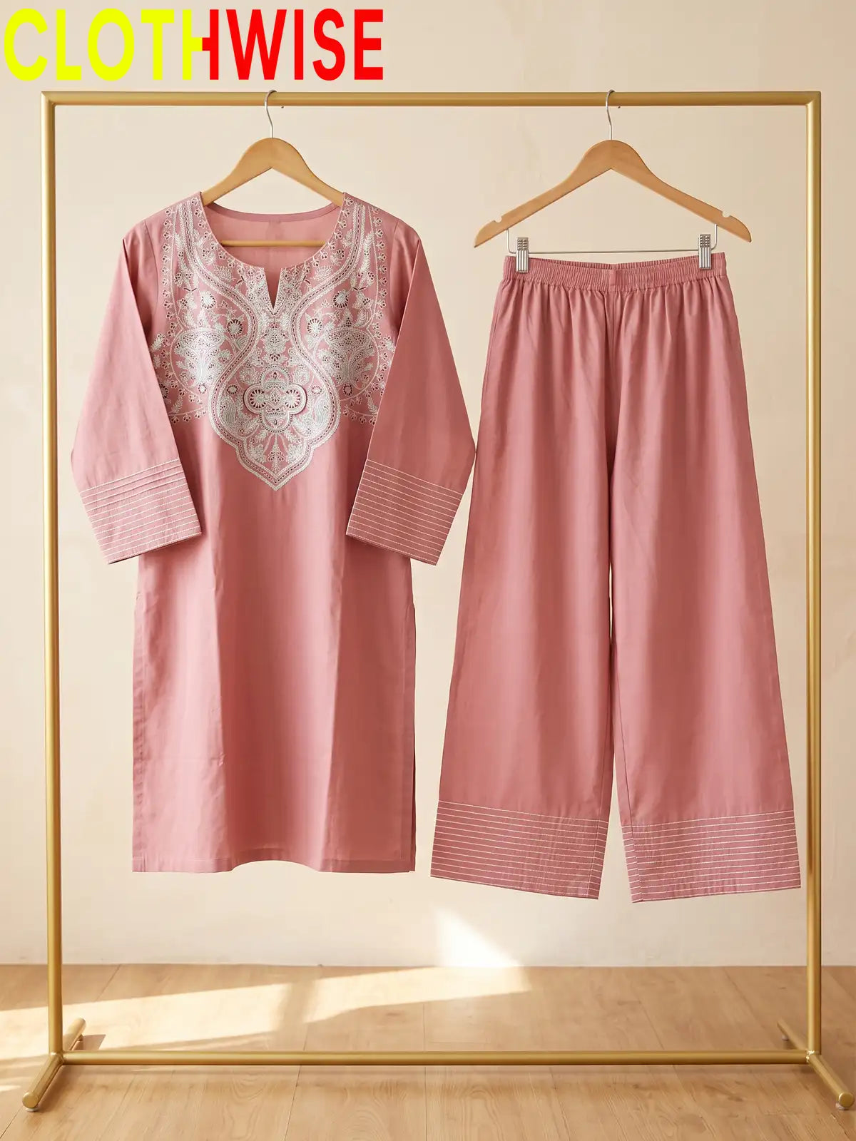 Nisa Embroidered Cotton Co-ord Set for Women | Clothwise