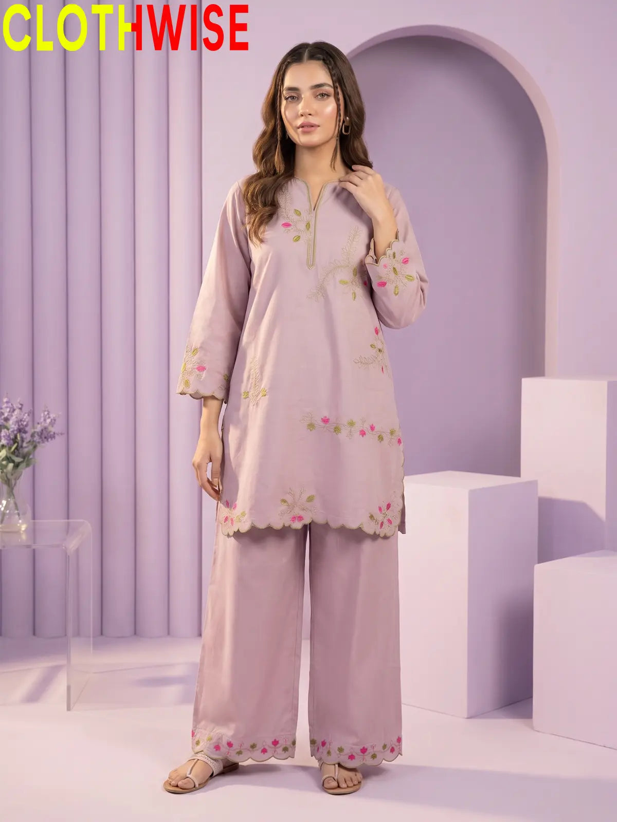 Amber Embroidered Cotton Co-Ord Set | Stitched 2 Piece Suit – CLOTHWISE