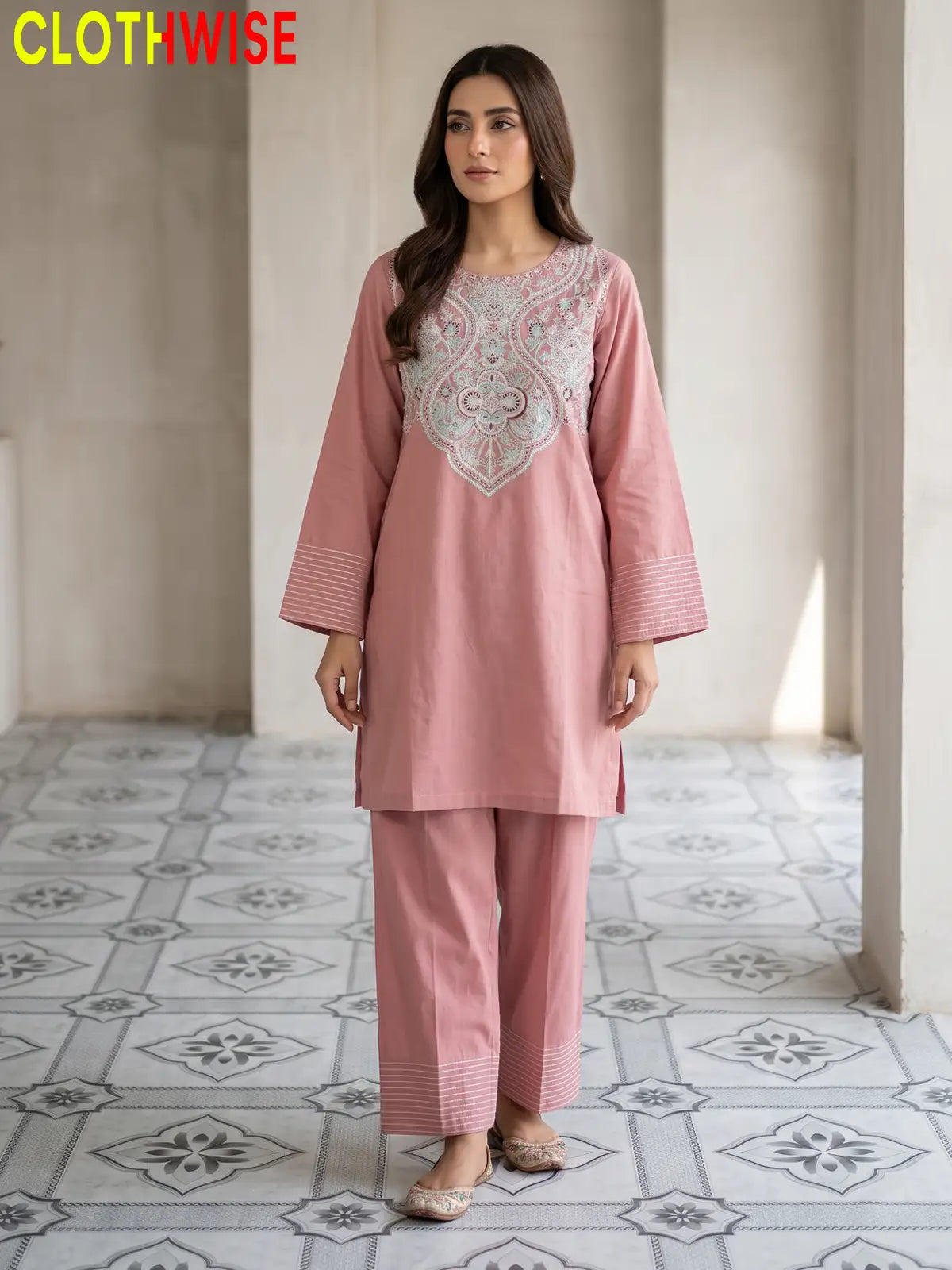 Nisa Embroidered Cotton Co-ord Set for Women | Clothwise