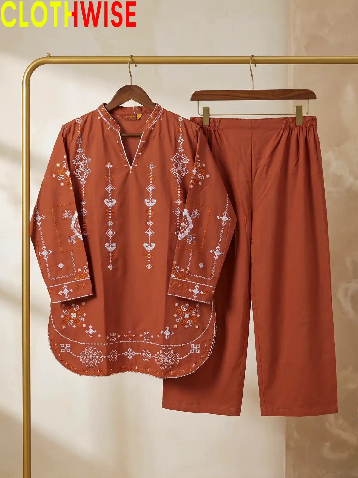 Taana Baana Rust 2-Pc Embroidered Cotton Suit – Hanger Display