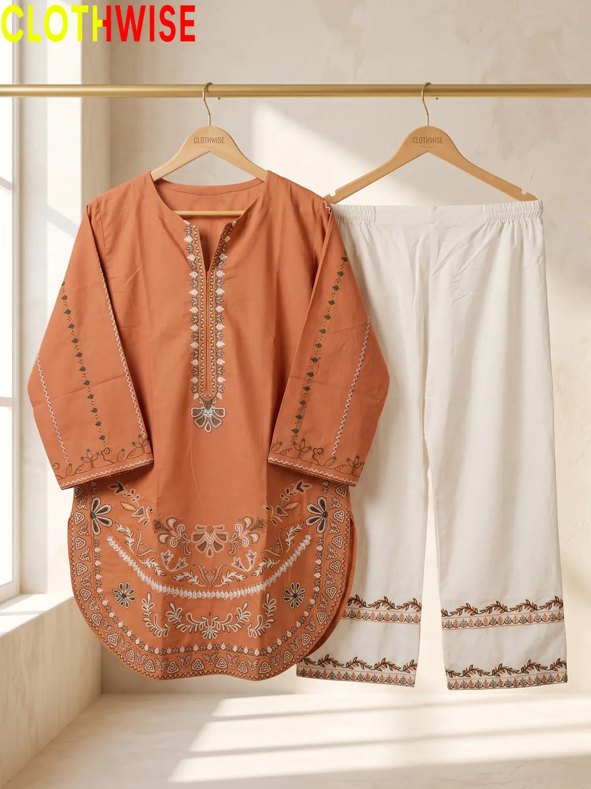 Naqsh Rust embroidered 2-piece cotton suit - on hanger
