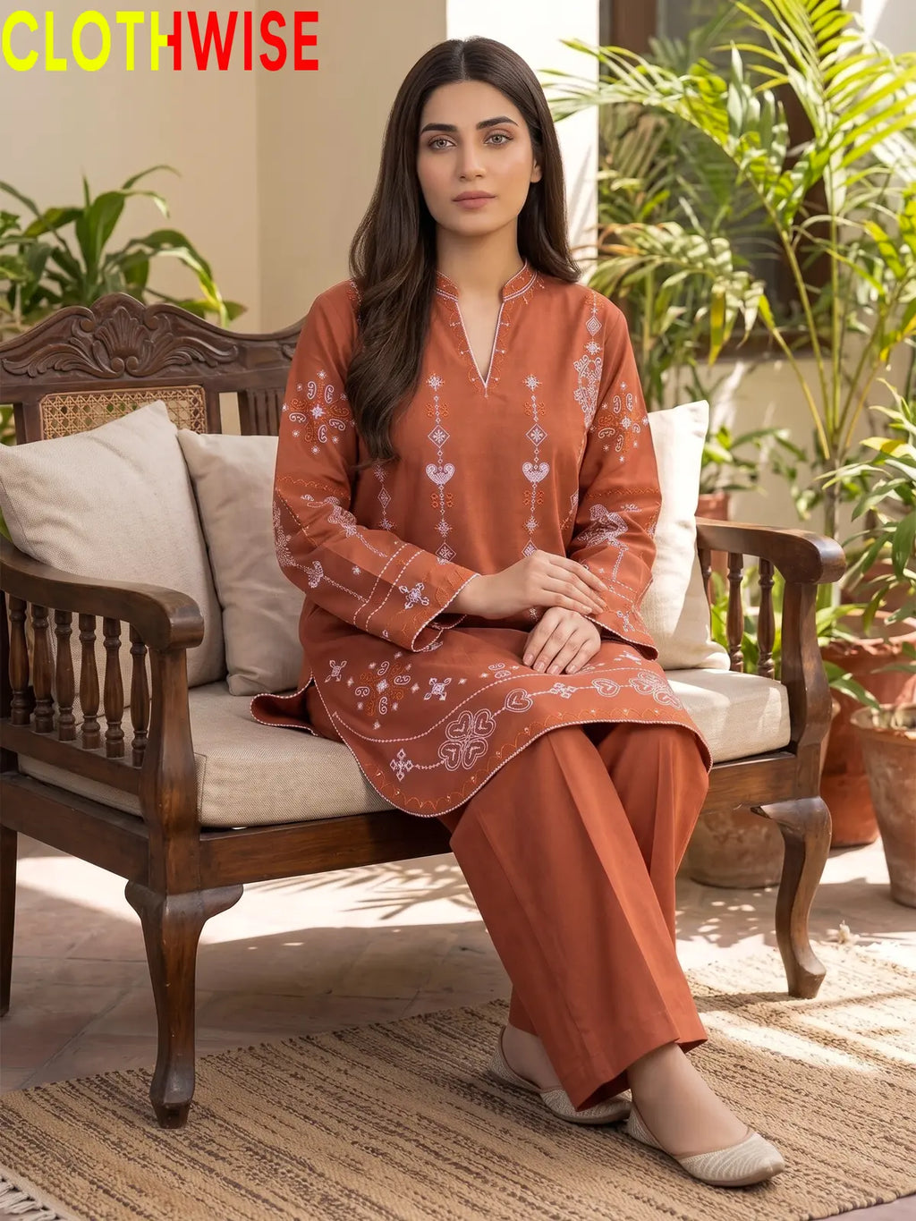 Taana Baana Rust 2-Pc Suit – Sitting View
