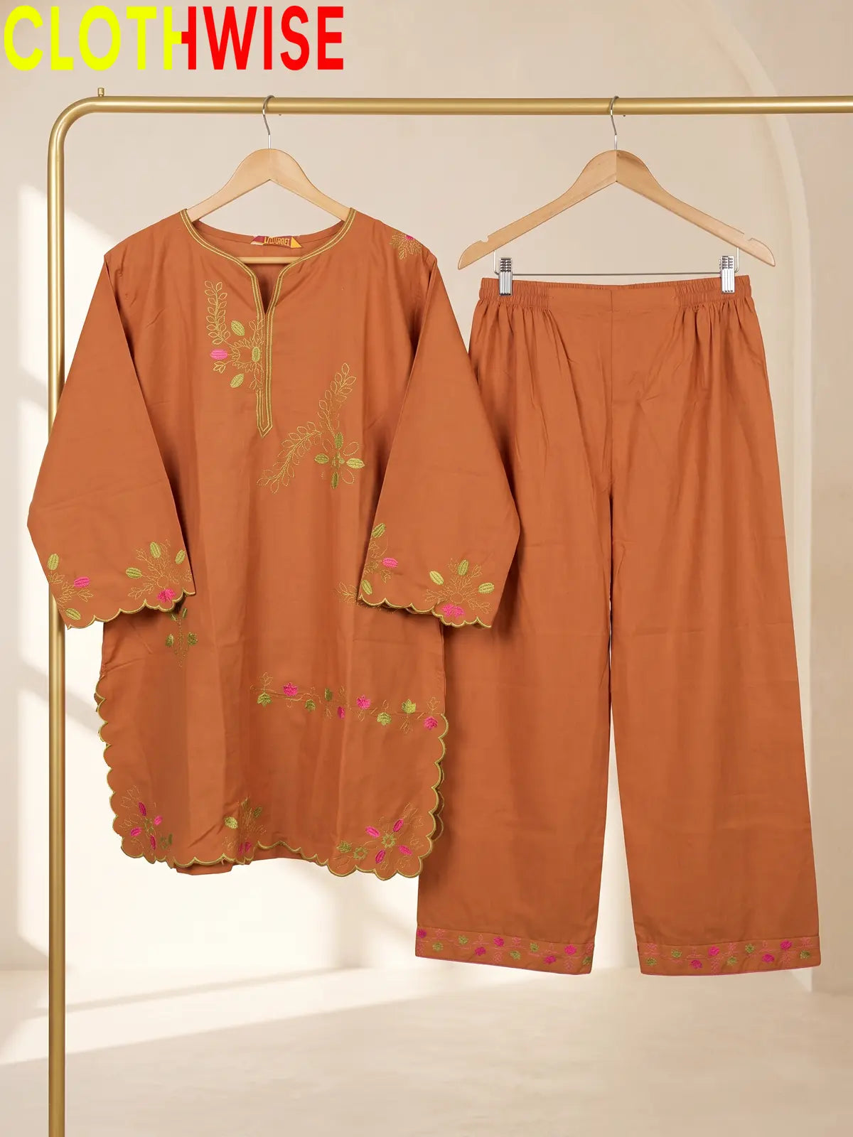 Amber Embroidered Cotton Co-Ord Set | Stitched 2 Piece Suit – CLOTHWISE