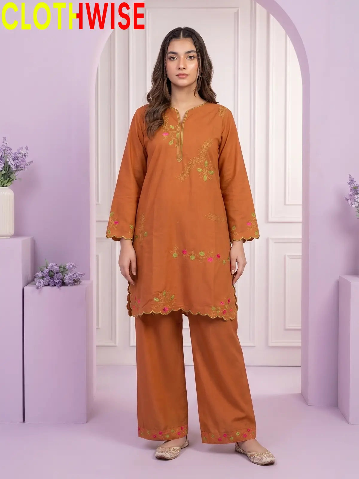 Amber Embroidered Cotton Co-Ord Set | Stitched 2 Piece Suit – CLOTHWISE