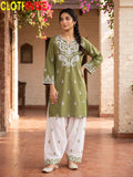 Mushq Sage Green 2-piece cotton suit standing pose