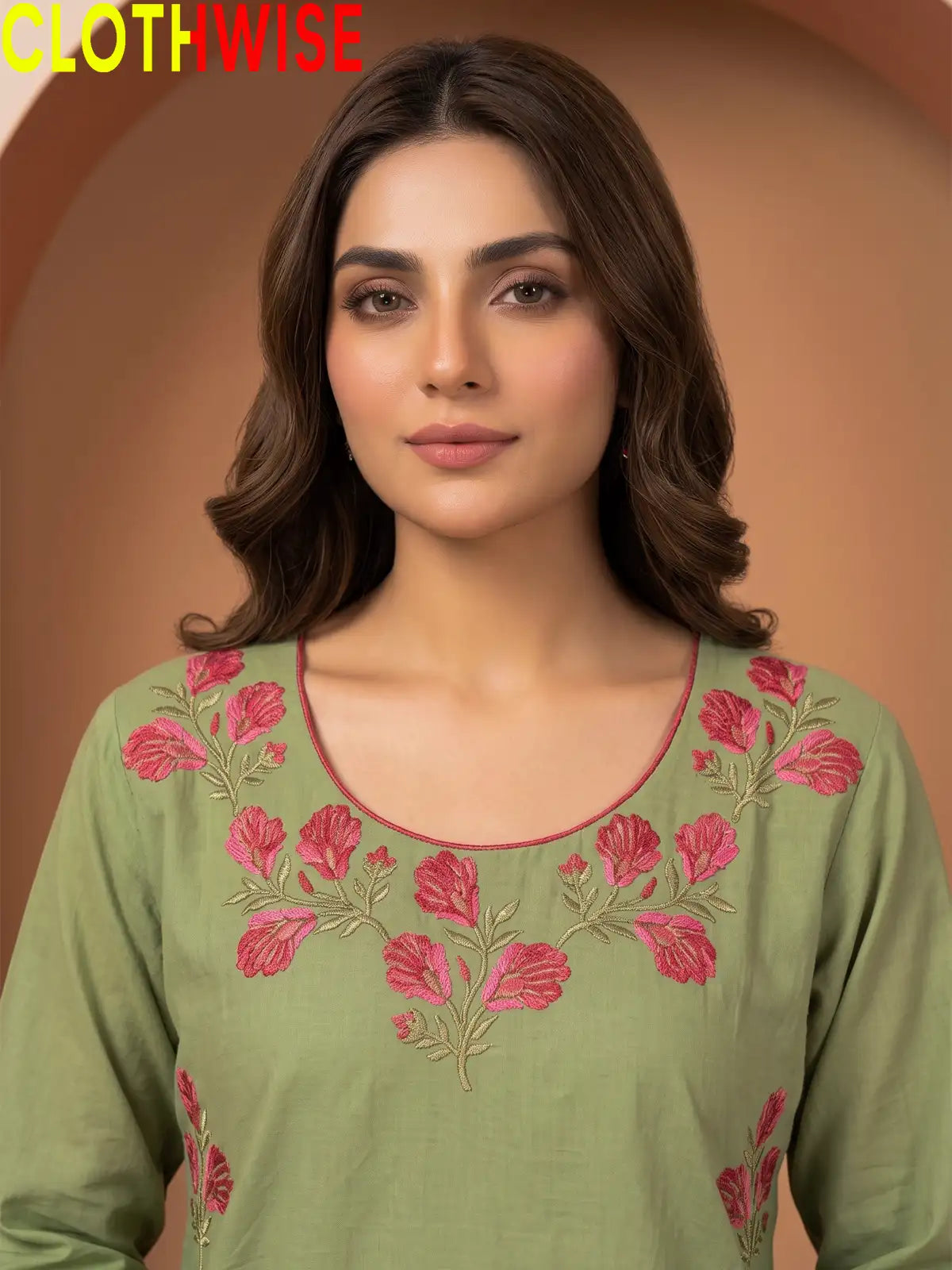 Ghulab Sage Green Embroidered Cotton 2 Piece Suit for Women