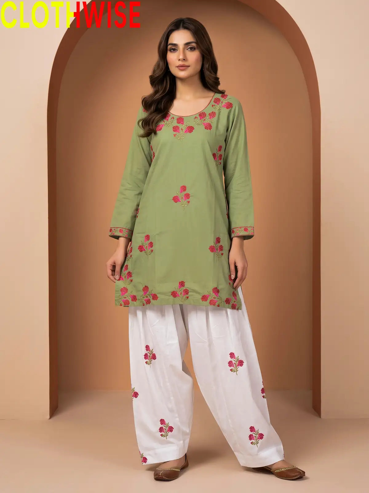 Ghulab Sage Green Embroidered Cotton 2 Piece Suit for Women
