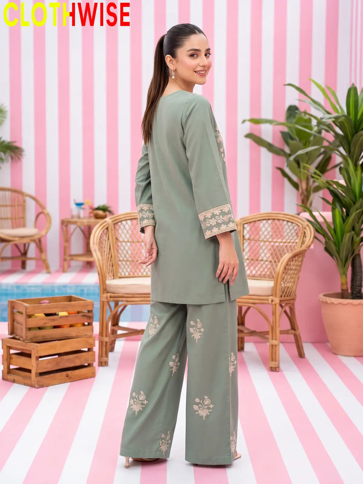 Ebony – Embroidered Cotton Kurta with Embroidered Wide-Leg Palazzo | 2Pc Suit