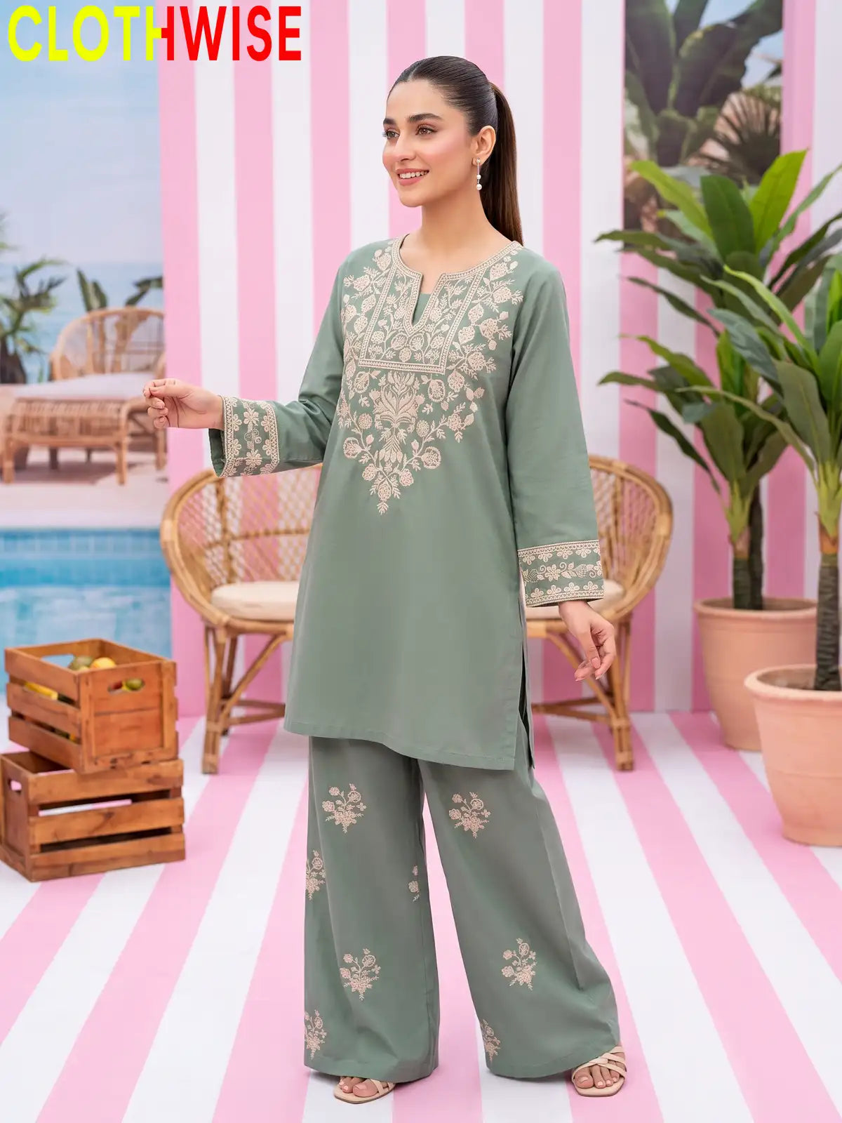 Ebony – Embroidered Cotton Kurta with Embroidered Wide-Leg Palazzo | 2Pc Suit