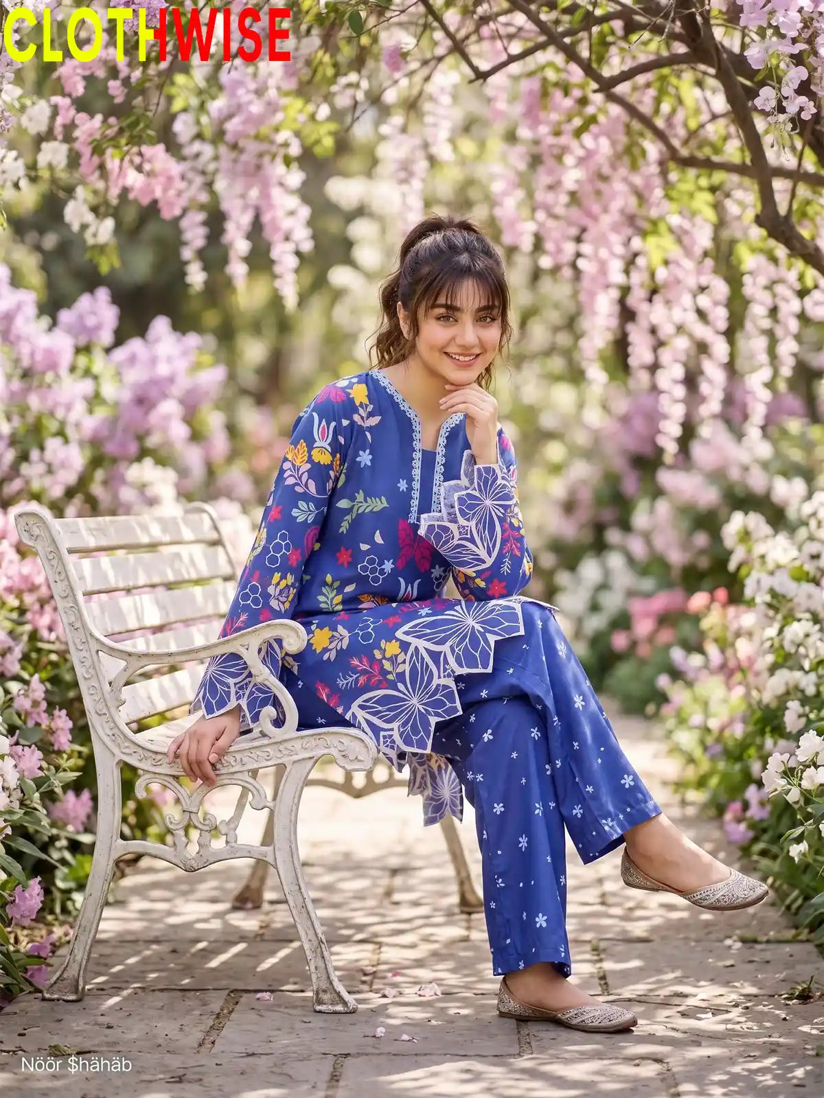 Titli – Blue Butterfly Printed 2-Piece Co-ord Set for Women