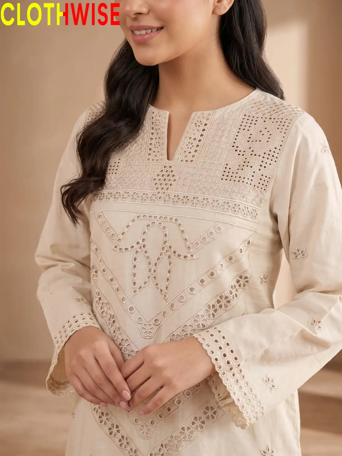 Kashish embroidered lawn 2-piece suit in Skin colour - embroidery close-up