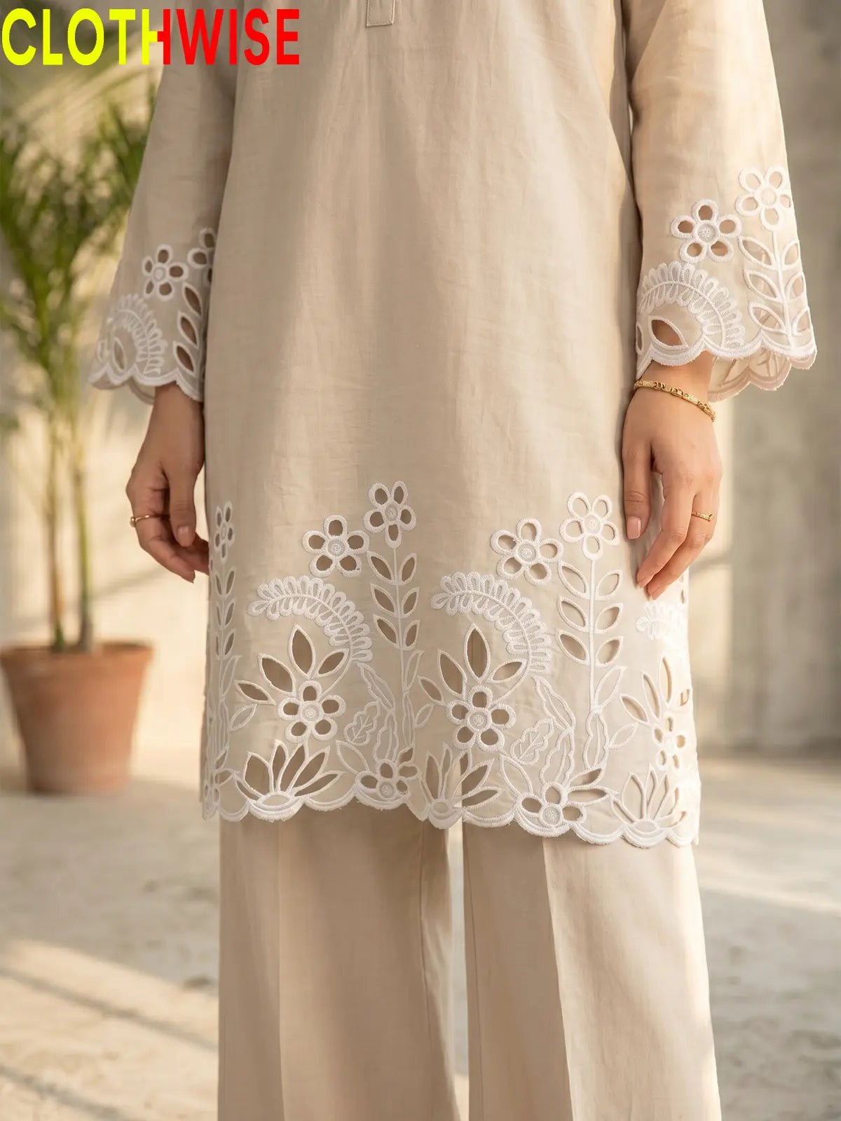 Flora Reign Skin - 2 Pc Embroidered Cotton Co-ord Suit - Pakistani Women Pret | CLOTHWISE