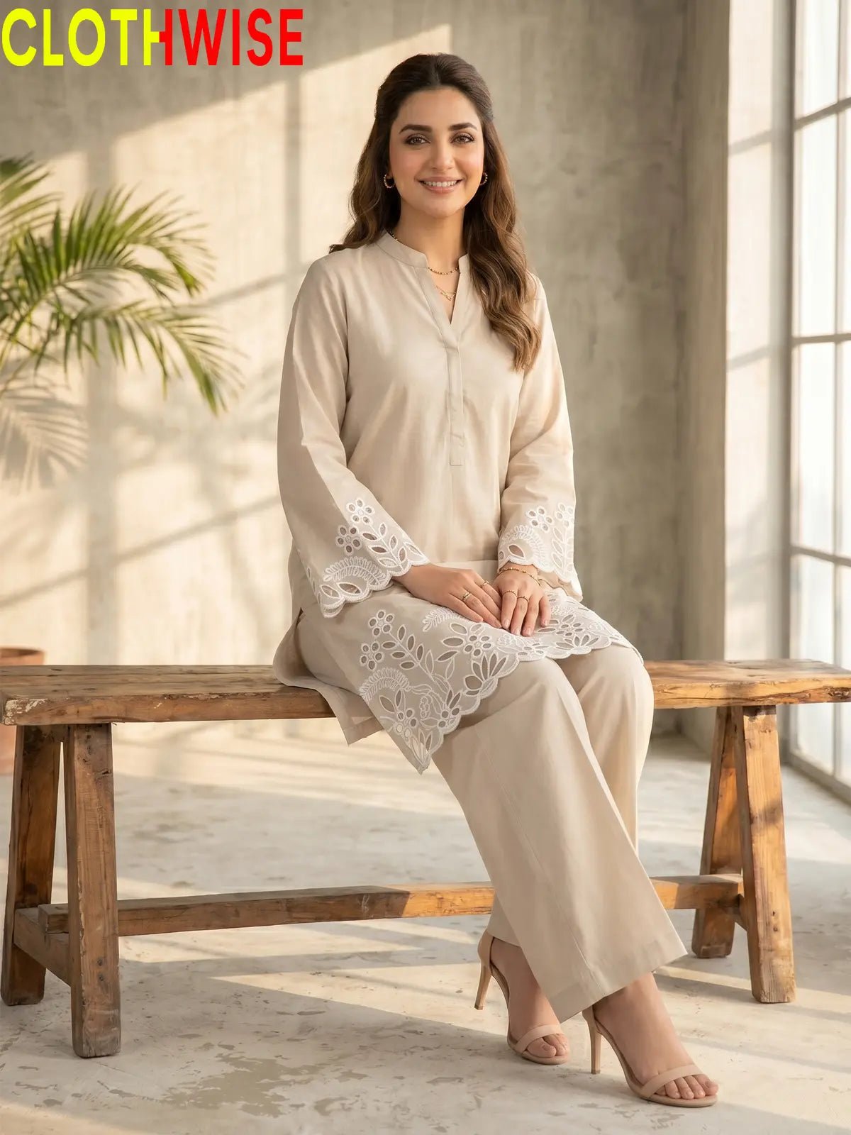 Flora Reign Skin - 2 Pc Embroidered Cotton Co-ord Suit - Pakistani Women Pret | CLOTHWISE