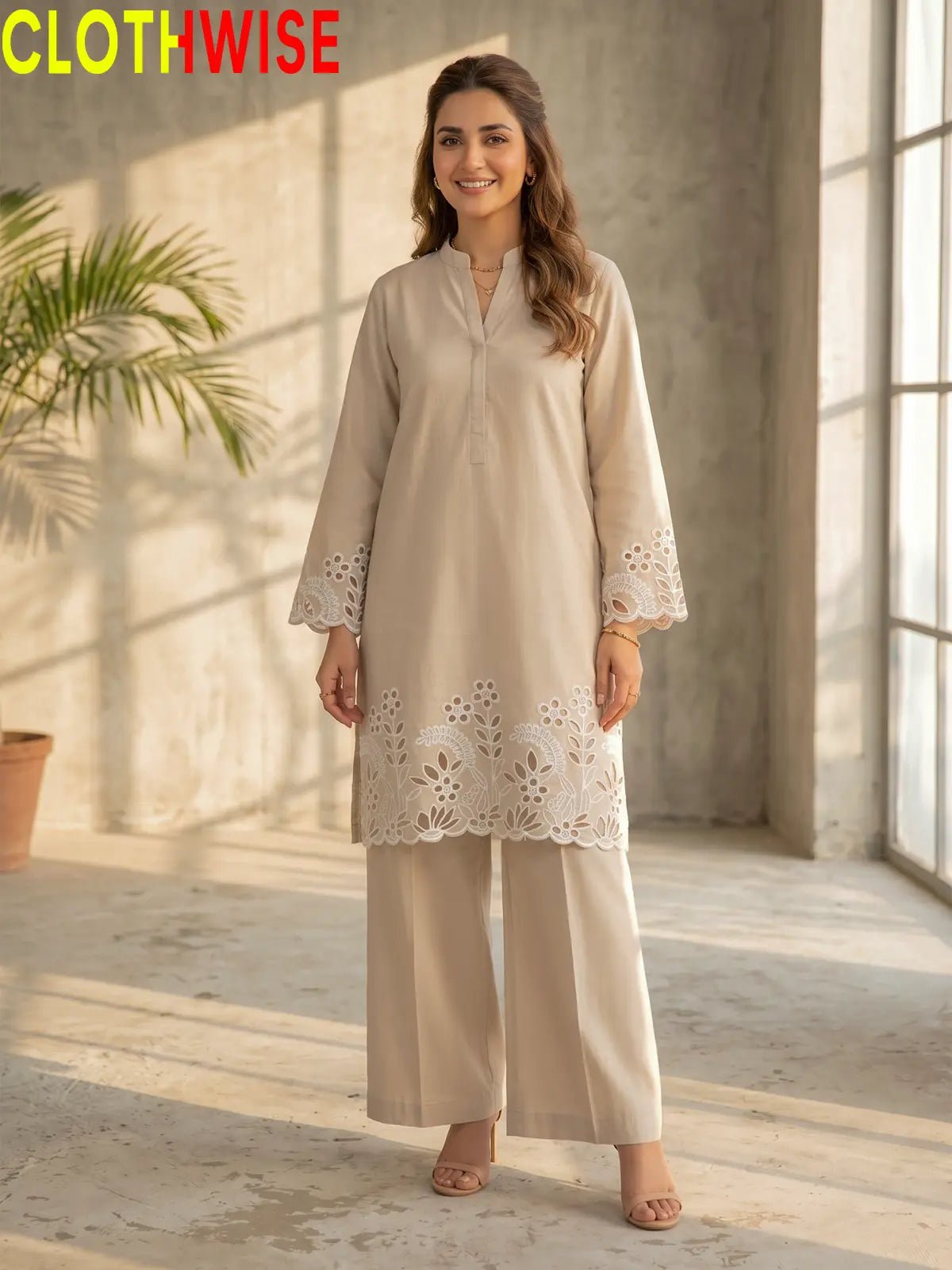 Flora Reign Skin - 2 Pc Embroidered Cotton Co-ord Suit - Pakistani Women Pret | CLOTHWISE