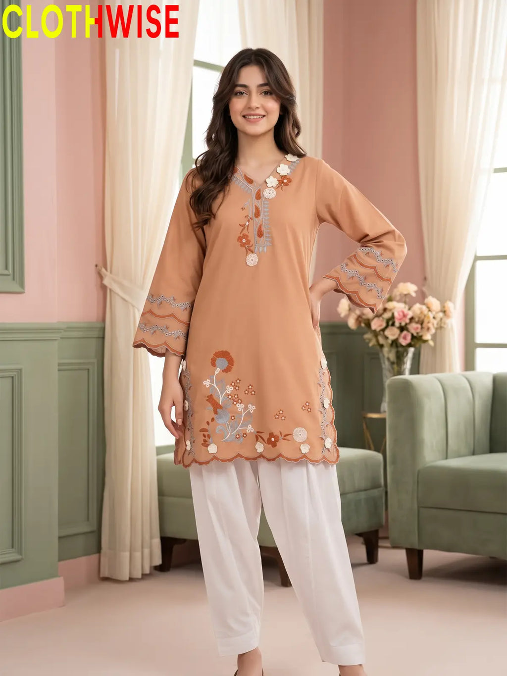 Amaltas – Embroidered Kurti with Shalwar | Women's 2 Piece Suit | Clothwise