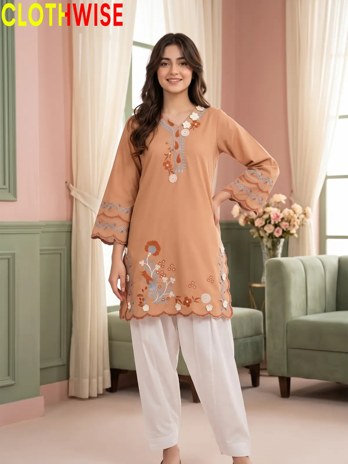 Amaltas – Embroidered Kurti with Shalwar | Women's 2 Piece Suit | Clothwise