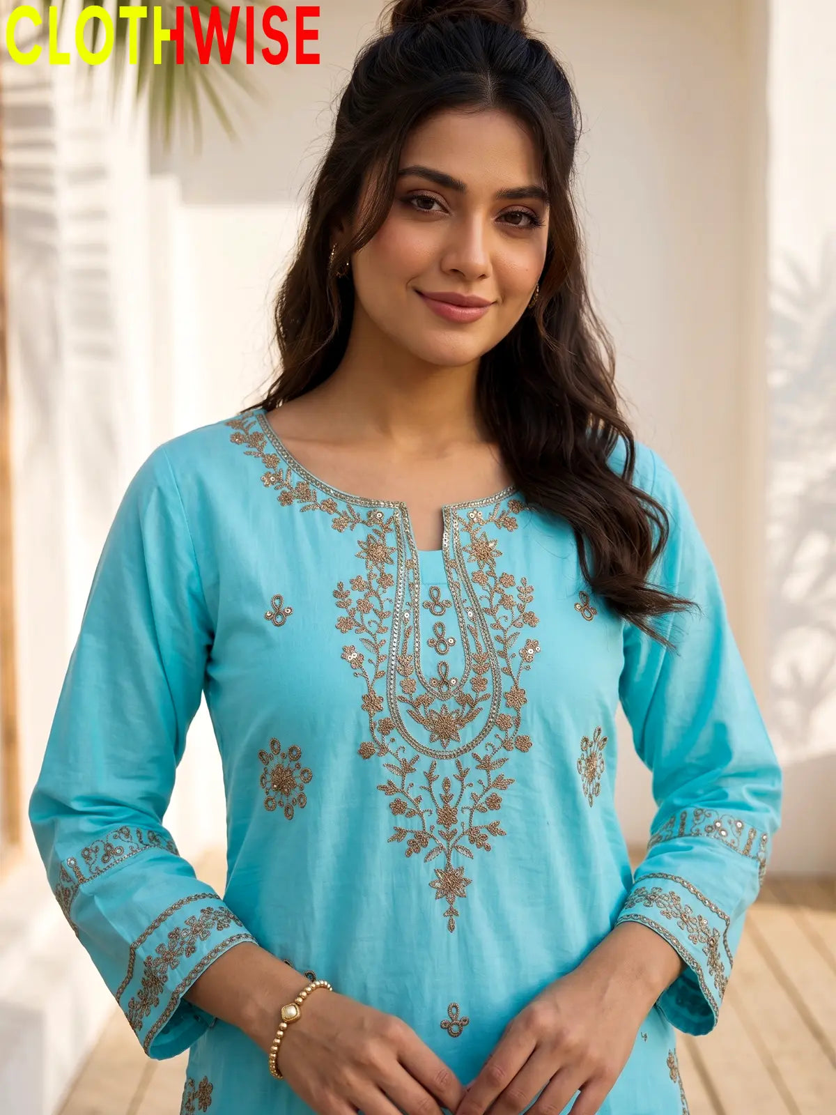 Close up of sequin embroidery on Armaan Sky Blue lawn suit
