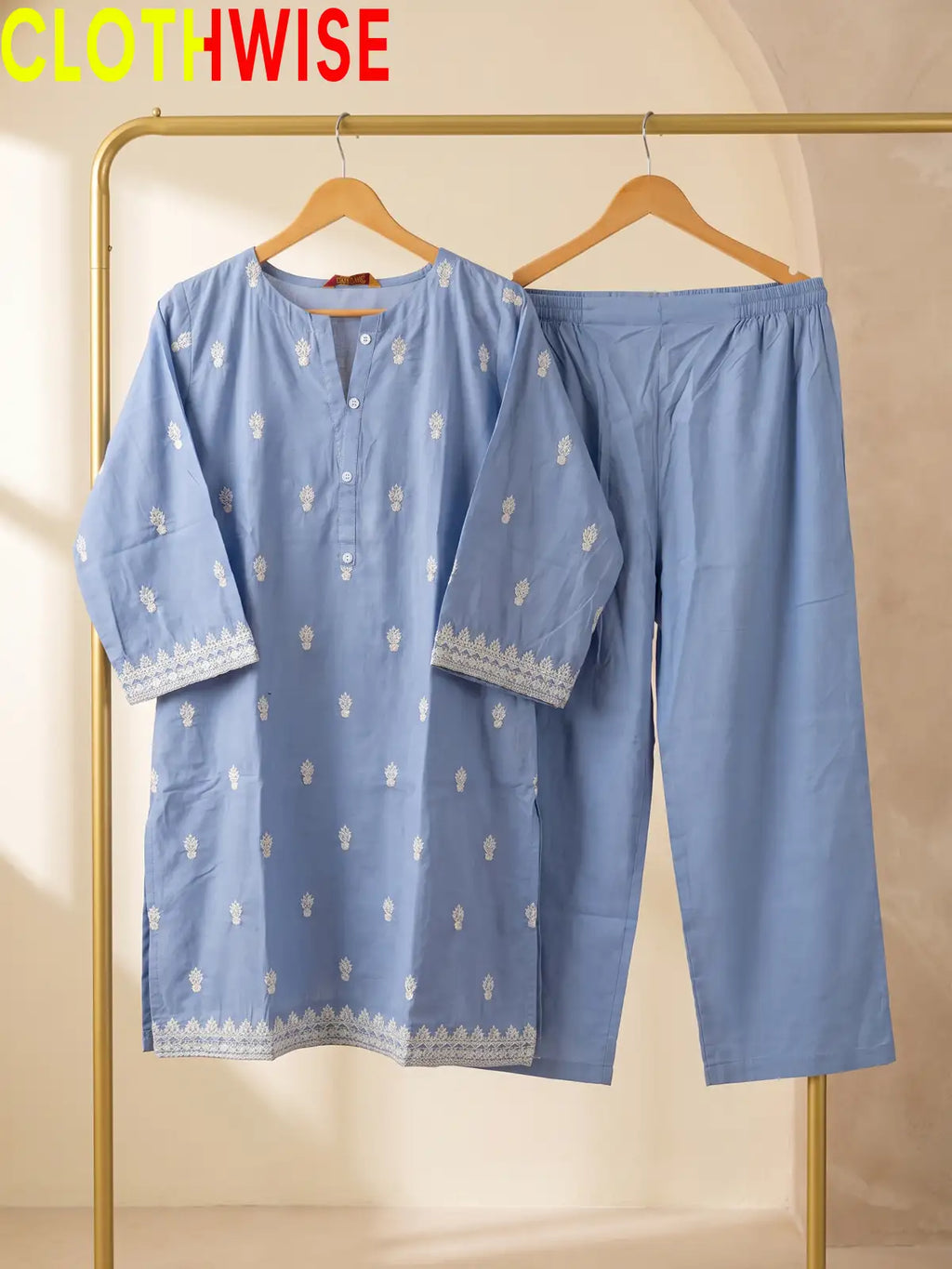 Amal Embroidered Cotton 2-Piece Suit | Booti Kurta with Flapper