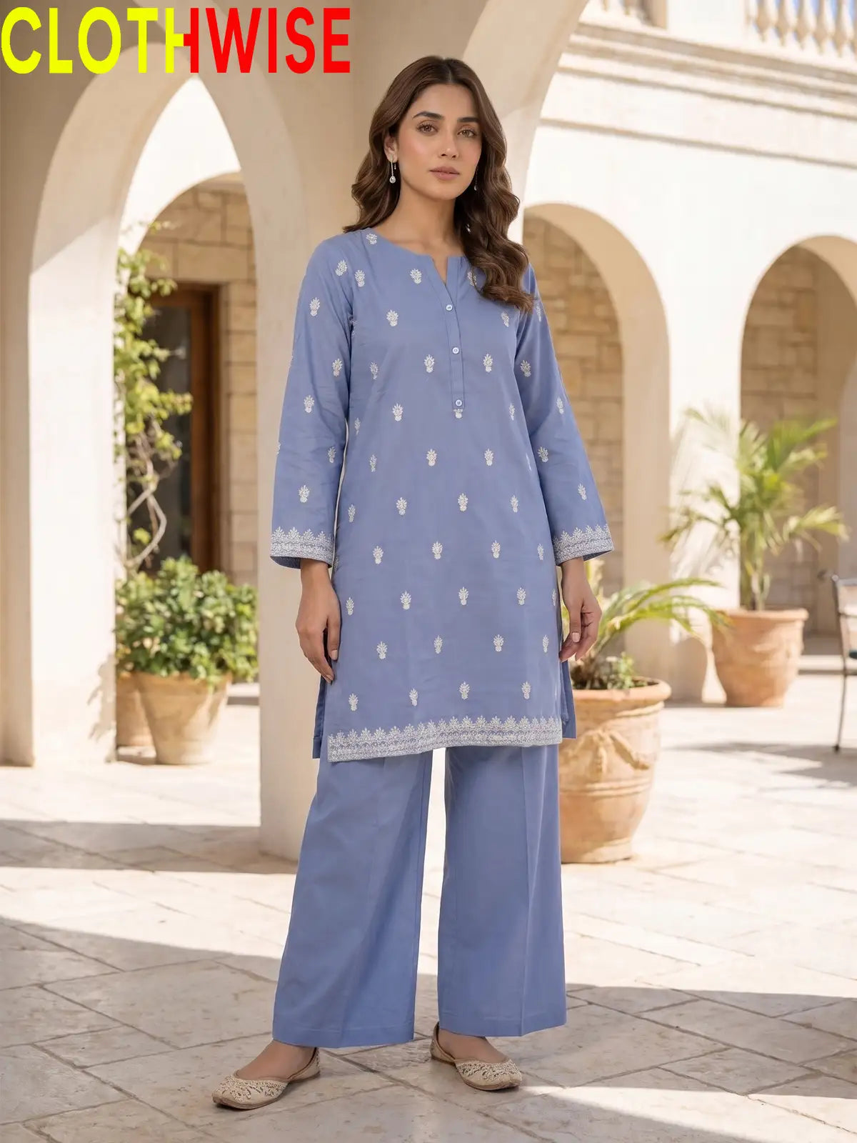 Amal Embroidered Cotton 2-Piece Suit | Booti Kurta with Flapper