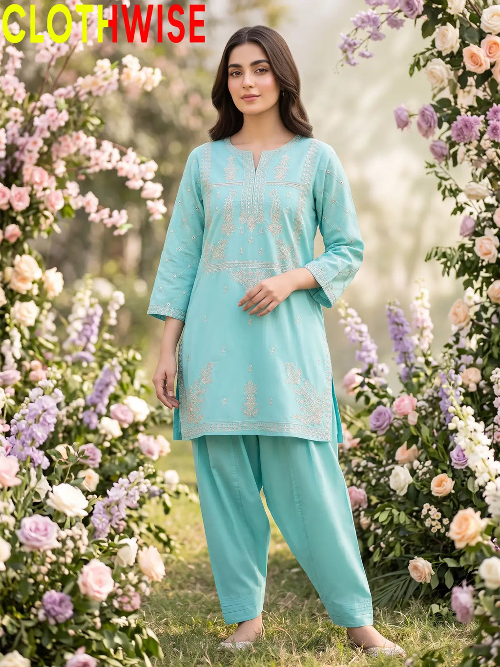 Saccy – Embroidered 2 Piece Kurti & Shalwar Set for Women
