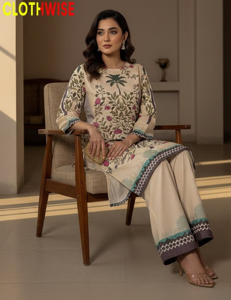 stylish 2pc slub lawn printed suit by Clothwise