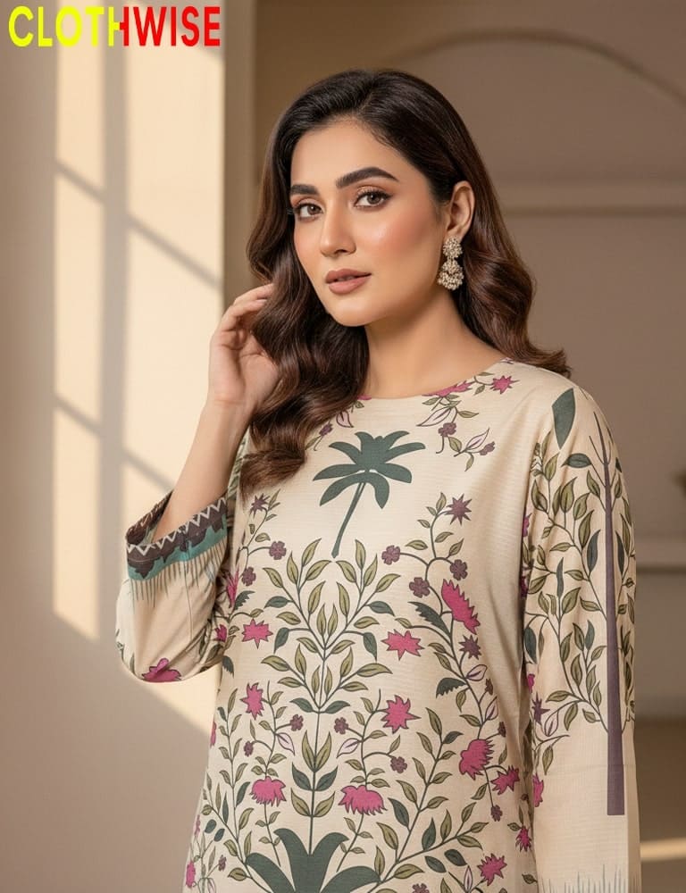 ladies printed slub lawn 2 piece dress by Clothwise