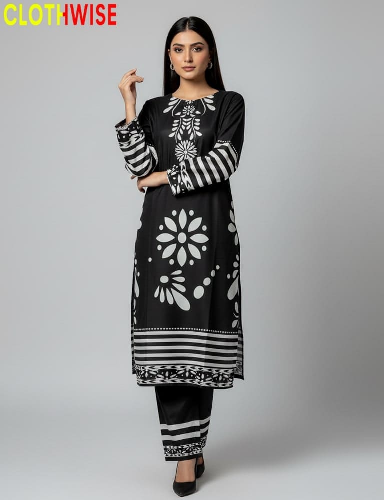 Stylish 2-piece lawn dress with matching trouser by Clothwise