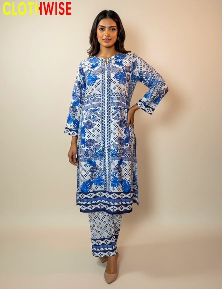 printed slub lawn 2pc suit for women by Clothwise