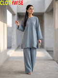 Gulkari Slate Blue 2-Piece Embroidered Suit - standing view