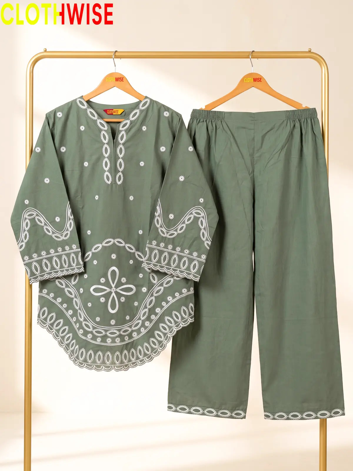 Aarzo embroidered lawn suit slate green hanger view