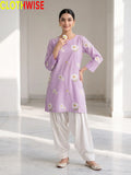 Daisy Soft Lilac embroidered cotton suit - standing view - CLOTHWISE