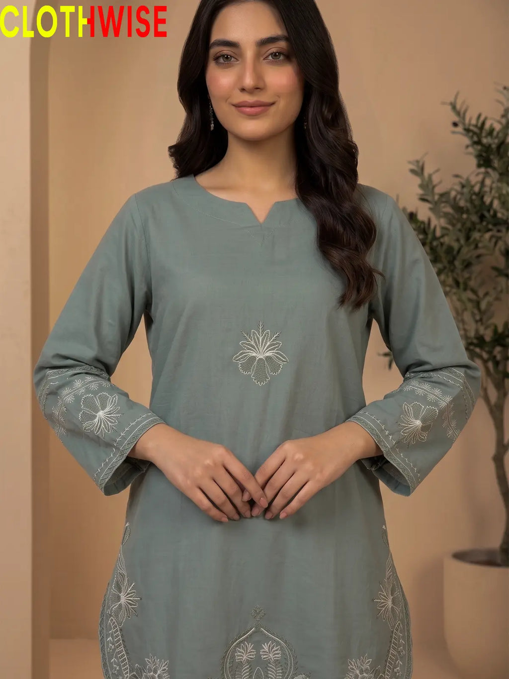Petal sage green co-ord set - embroidery closeup detail
