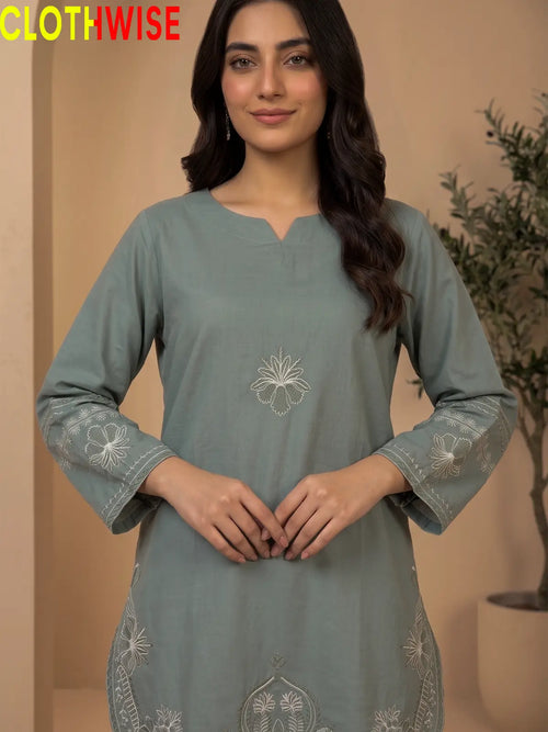 Petal sage green co-ord set - embroidery closeup detail