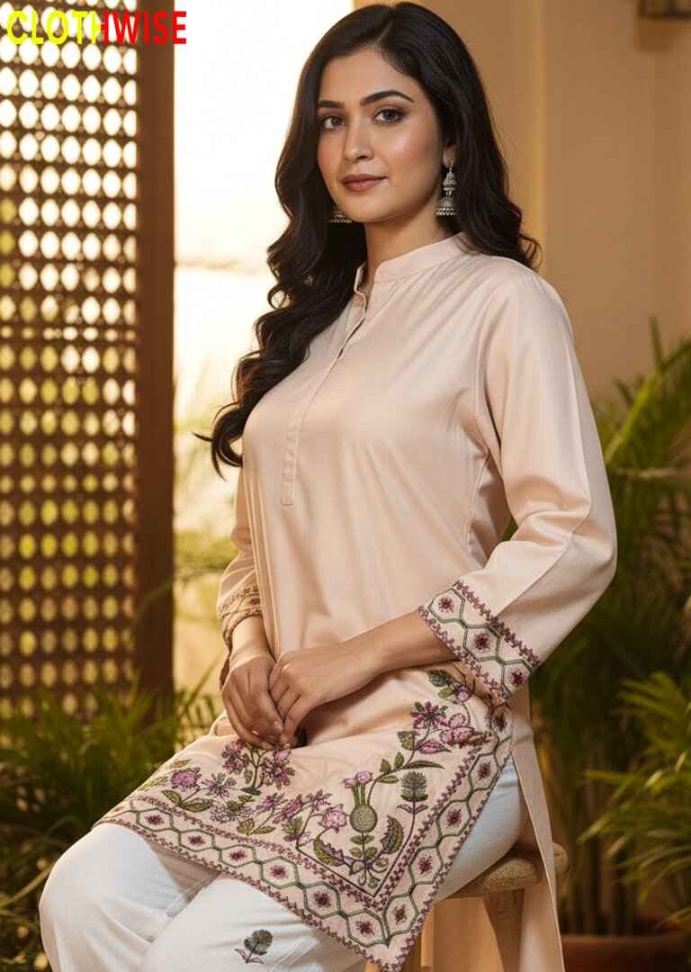 Shajar - Tan Tree Motif Embroidered Cotton 2PC Co-ord Set