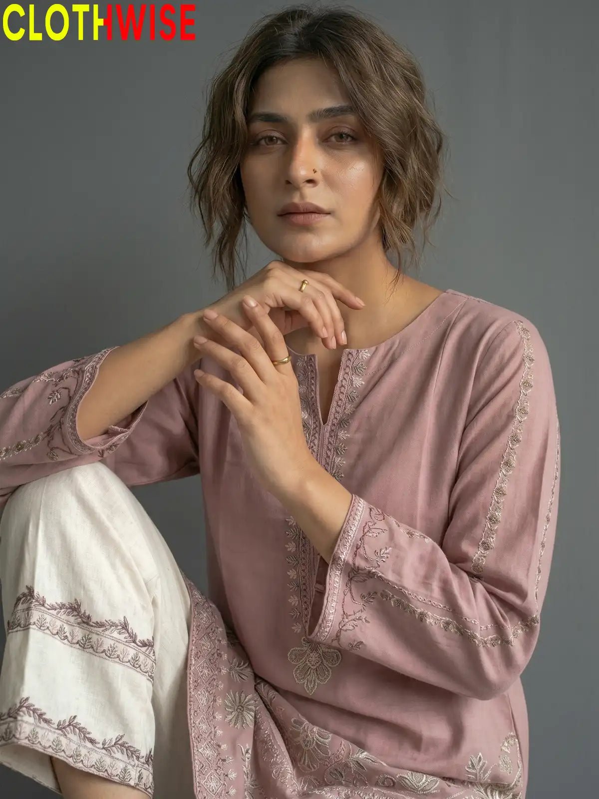 Naqsh Tea Pink Embroidered Co-ord Set | 2-Pcs Stitched Suit - Pakistani Women Pret | CLOTHWISE