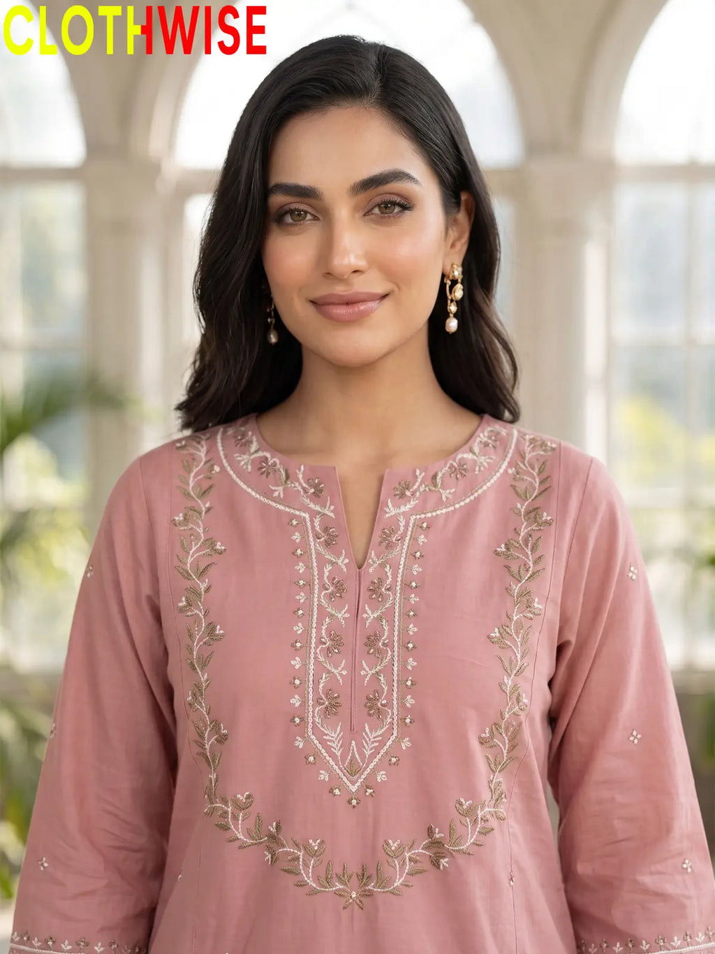 Noor Tea Pink Embroidered Cotton Suit - Embroidery Closeup