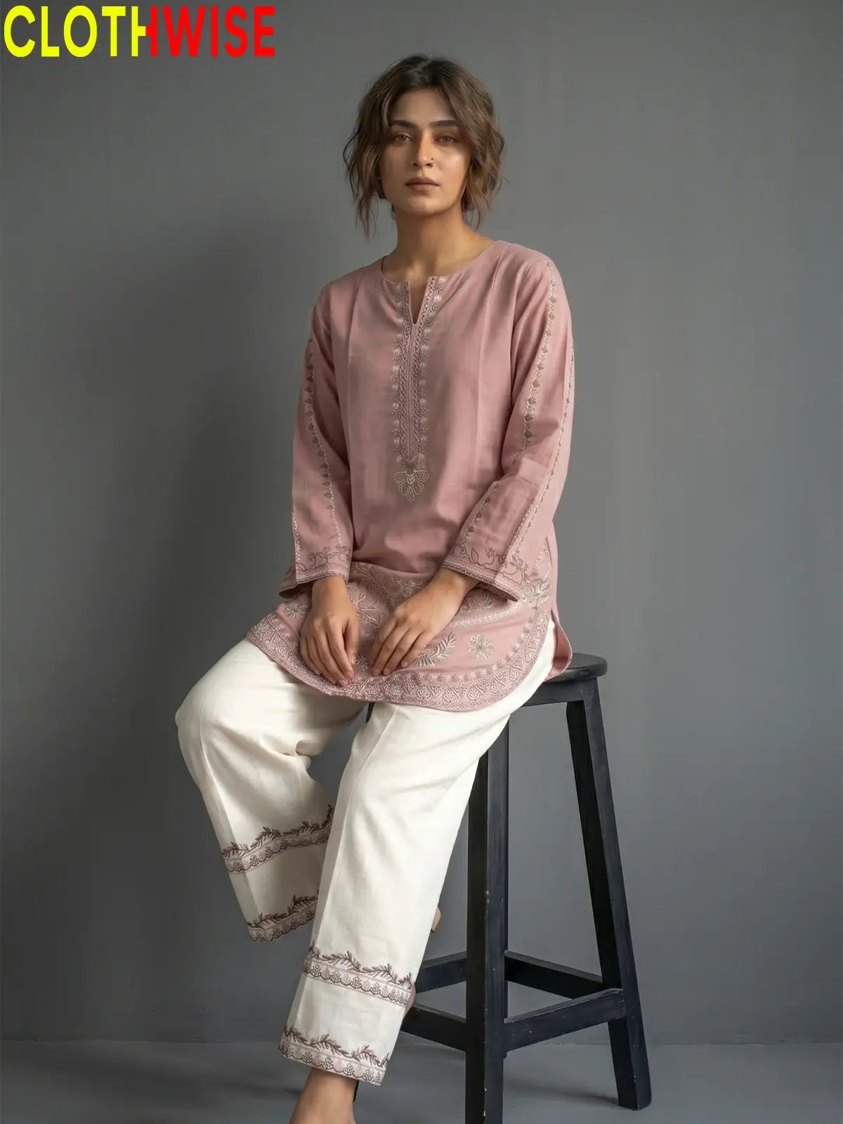 Naqsh Tea Pink Embroidered Co-ord Set | 2-Pcs Stitched Suit - Pakistani Women Pret | CLOTHWISE