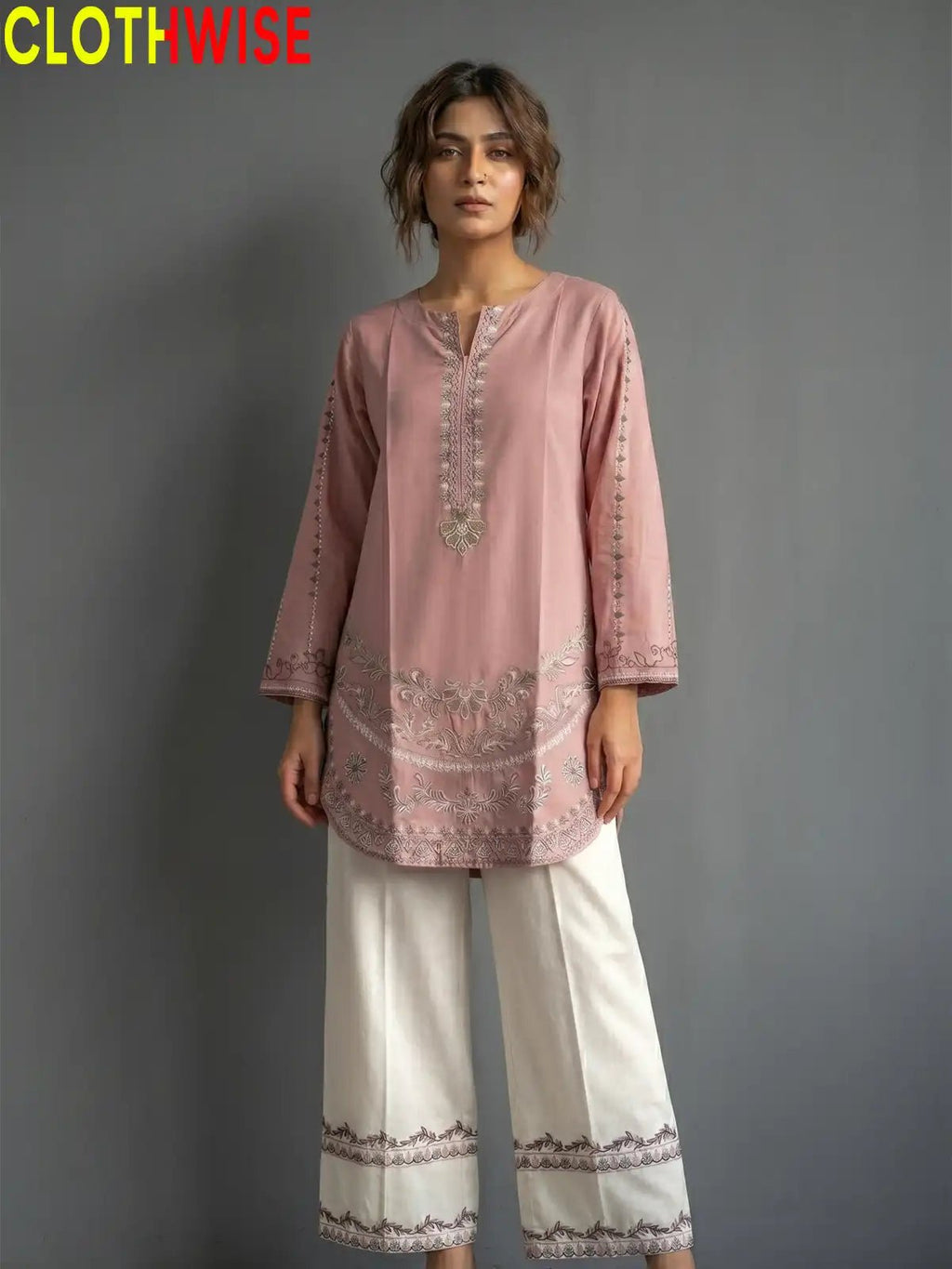 Naqsh Tea Pink Embroidered Co-ord Set | 2-Pcs Stitched Suit - Pakistani Women Pret | CLOTHWISE