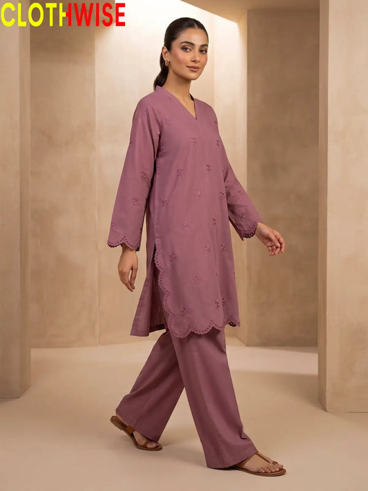 Mehr Tea Pink embroidered 2-piece cotton suit - standing view