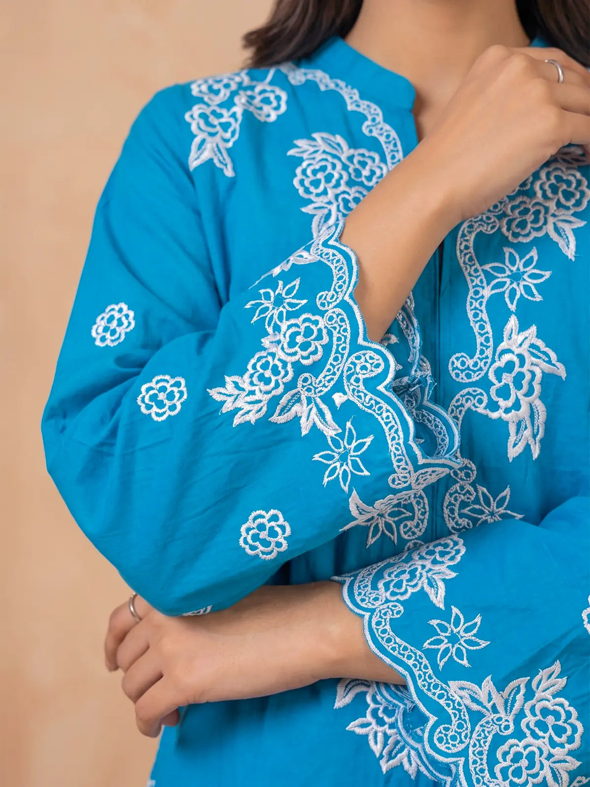 Muskaan Teal Suit – Embroidered Sleeve Detail
