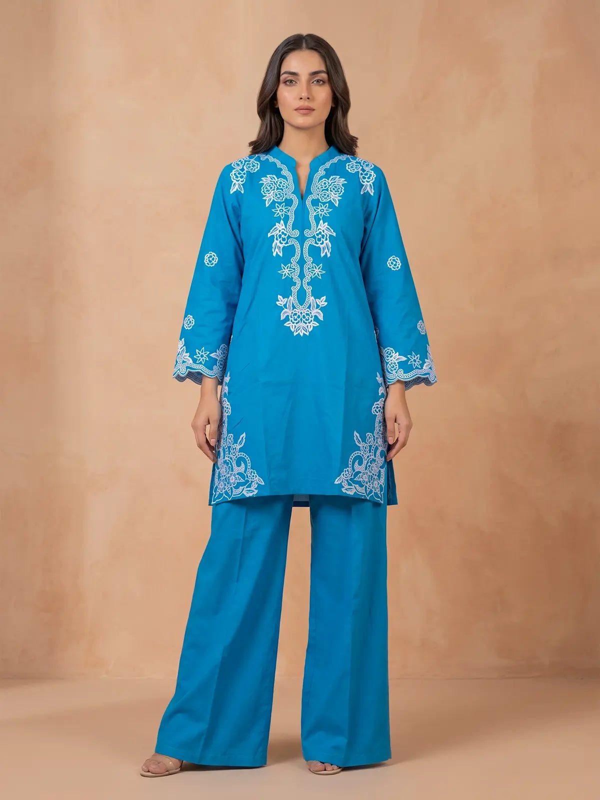 Muskaan Teal Embroidered 2-Piece Cotton Suit – Front View