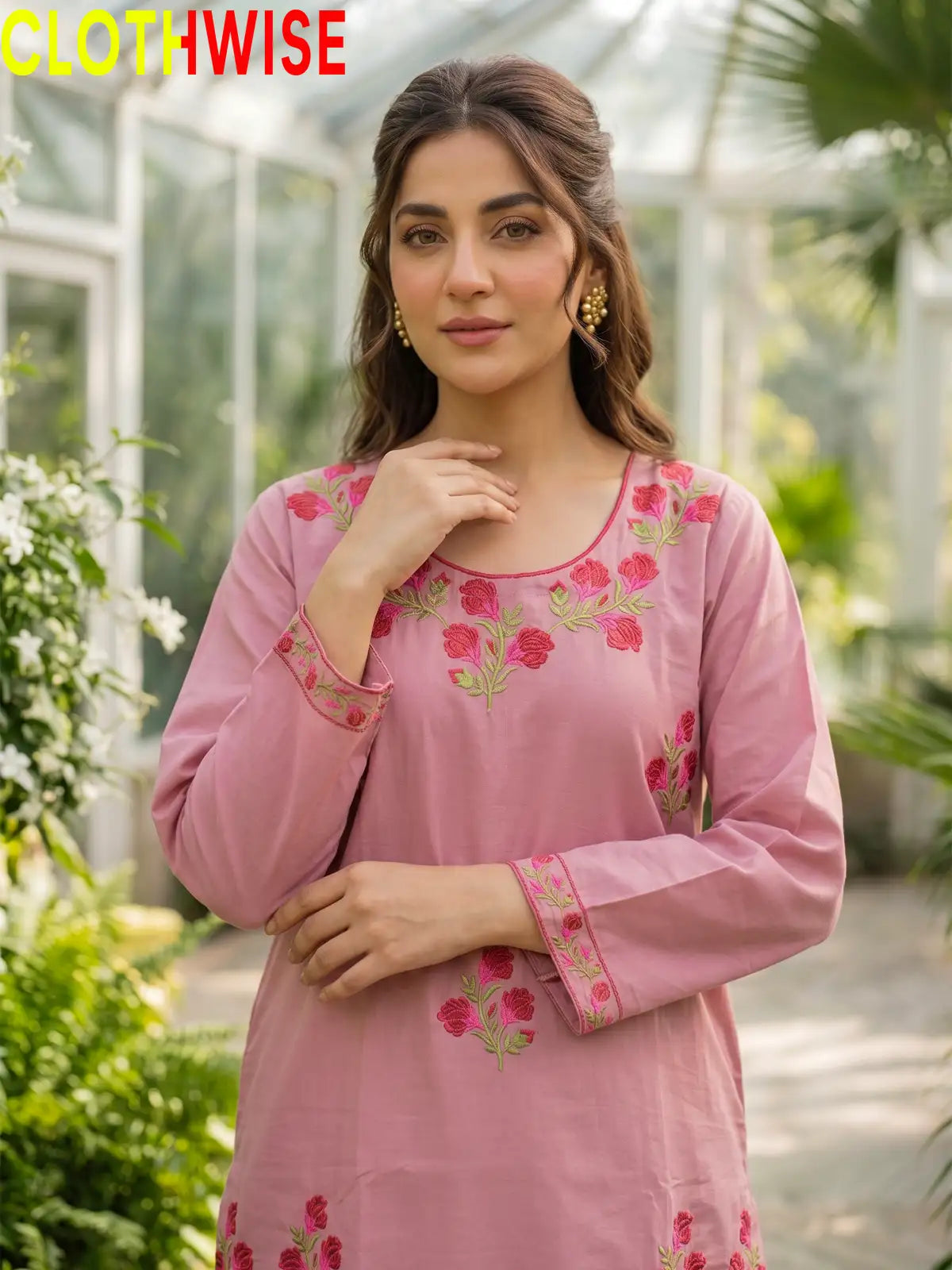 Ghulab Tea Pink Embroidered Cotton 2 Piece Suit for Women