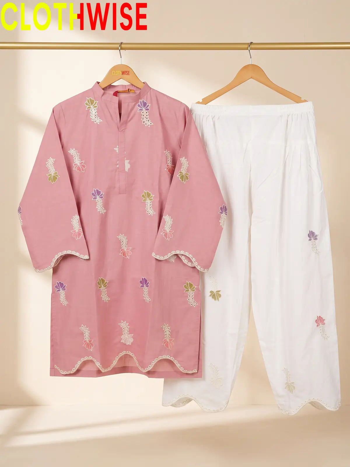 Khushi - Embroidered Cotton Kurti with Scalloped Hem & Shalwar