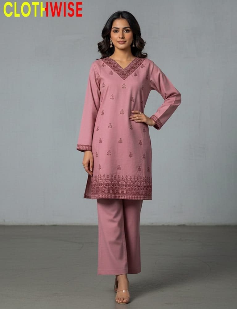 Woman wearing a pink traditional outfit with 'ClothWise' branding.