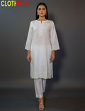 White Cotton Chikankari Embroidered 2-Piece Suit by Clothwise - Pakistani Women Pret | CLOTHWISE