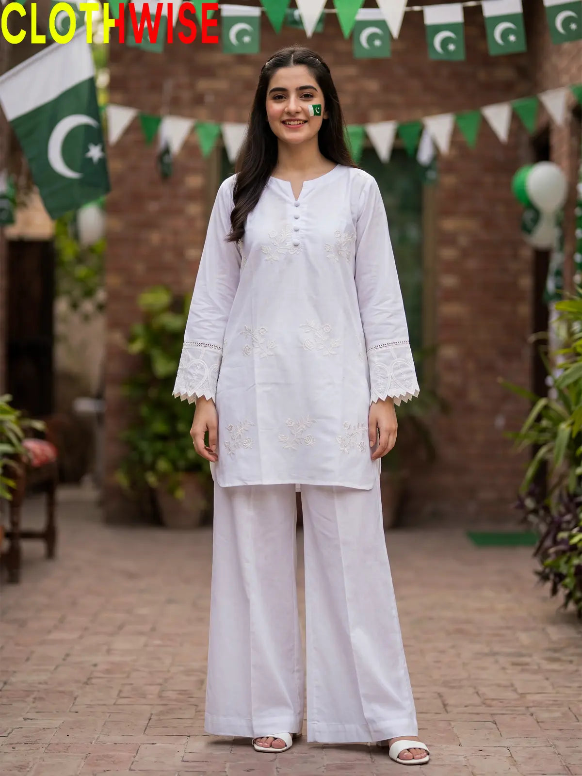 Azadi Booti Embroidered 2-piece lawn suit, front standing view