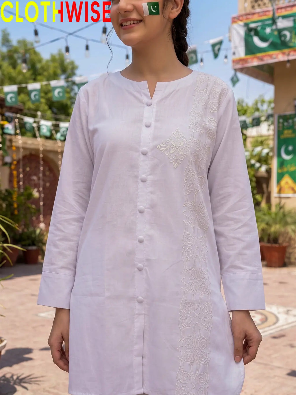 Close up of one side embroidery on Azadi White lawn suit
