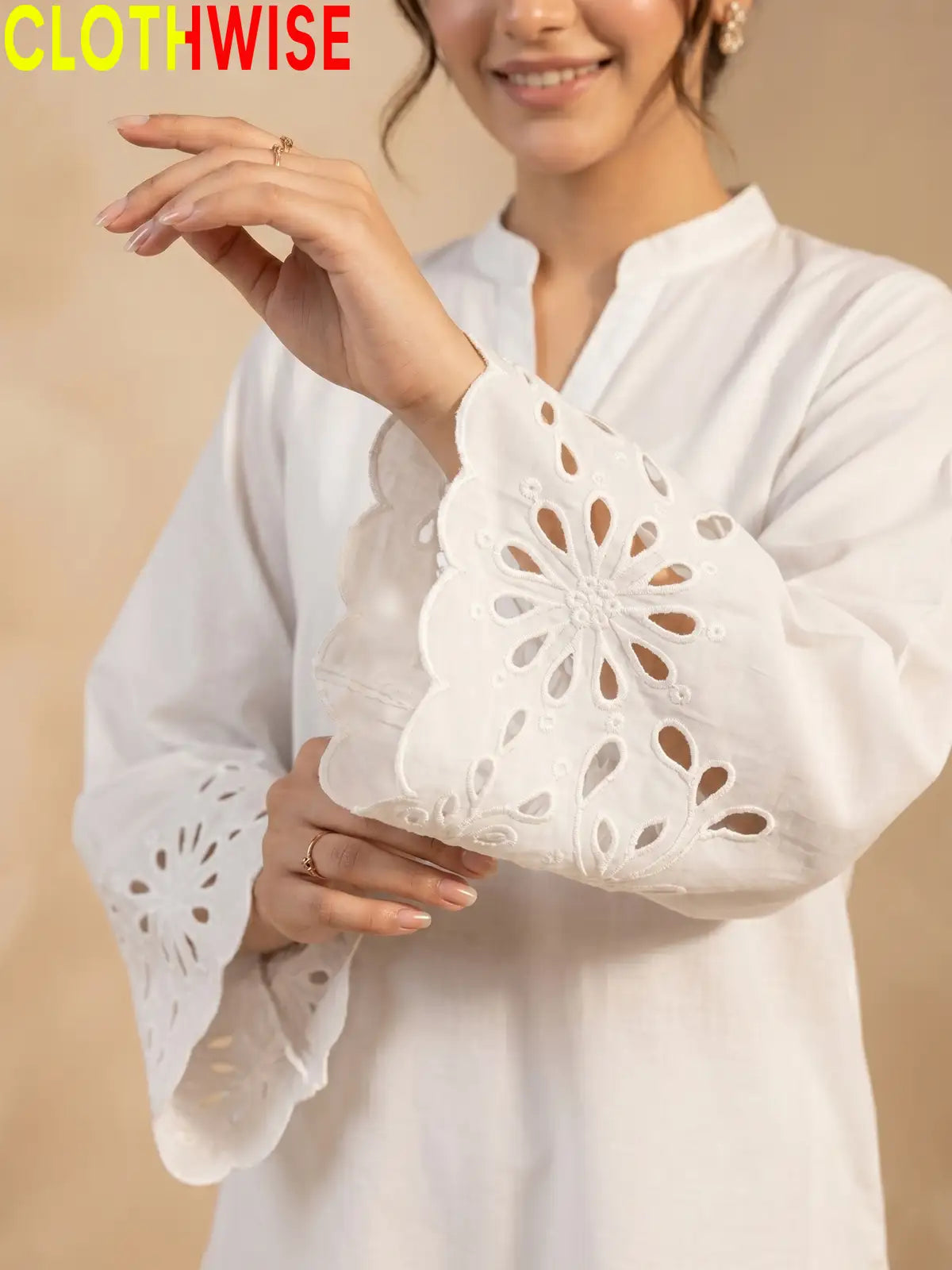 Aserin Laser Cutwork Cotton Suit | Embroidered Kurti with Wide Leg Flapper