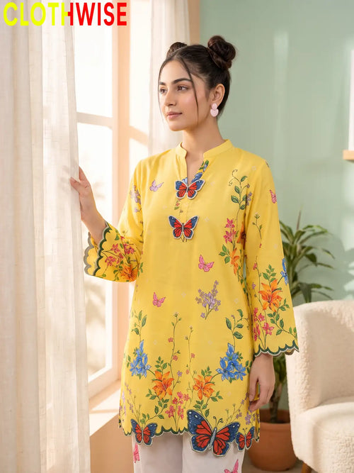 Titli - Yellow Floral Poly Lawn 2Pc Suit with Butterfly